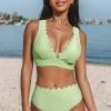CUPSHE Swimwear BOGO 40% OFF Strawberry Field Scalloped Tall Tri And Hipster Bikini Set