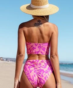 CUPSHE Swimwear UP TO 70% OFF Wild At Heart Cropped Bandeau Tankini And Classic Hipster Set