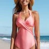 CUPSHE One Pieces Shiny Tricot Wrap Front Cutout Pink One Piece Swimsuit
