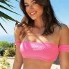 CUPSHE Bikinis Palm Beach Off The Shoulder Pink Bikini Top
