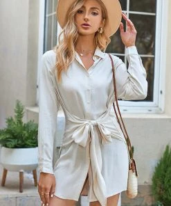 CUPSHE Dresses Savanna Long Sleeve Button Shirt Dress