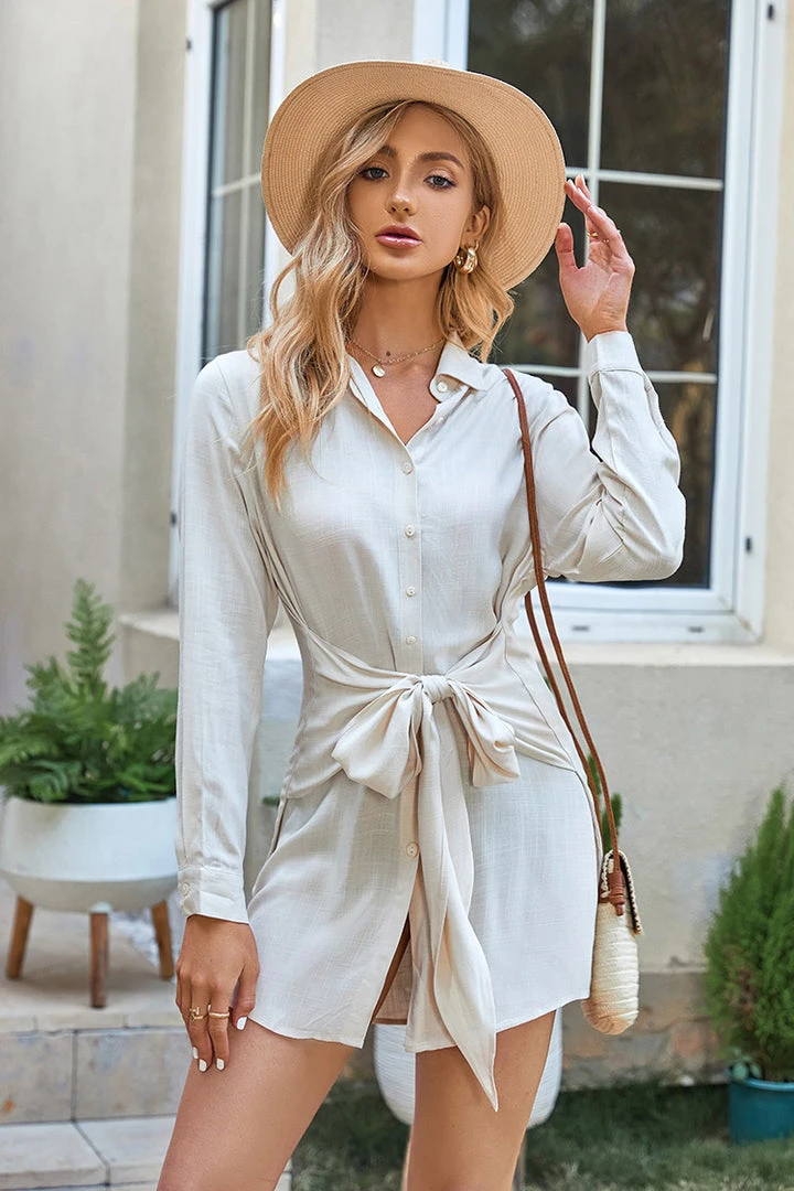 CUPSHE Dresses Savanna Long Sleeve Button Shirt Dress