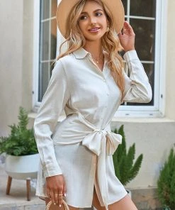 CUPSHE Dresses Savanna Long Sleeve Button Shirt Dress