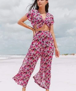 CUPSHE Cover Ups Floral Impressions Palazzo Pant Set
