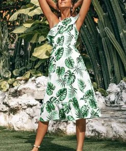 CUPSHE Dresses Violet Tropical One Shoulder Ruffle Dress