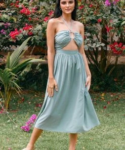 CUPSHE Oakleigh Green O-ring Halter Tea Length Dress Dresses