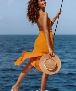 CUPSHE Dresses Haleigh Orange Backless Split Tea Length Dress