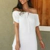 CUPSHE Paloma White Off Shoulder Drawstring Dress Dresses