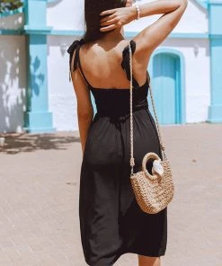 CUPSHE Amayah Black Shoulder Tie Midi Dress Dresses