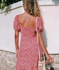 CUPSHE Dresses Alianna Red Ditsy Puff Sleeve Dress