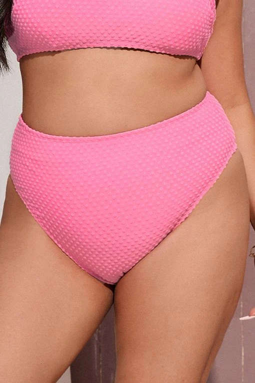 CUPSHE Palm Beach High Waist Pink Plus Size Bikini Bottom