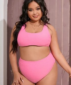 CUPSHE Palm Beach High Waist Pink Plus Size Bikini Bottom