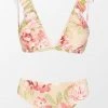 CUPSHE Darling Rose Ruffled V Neck Bralette And Classic Hipster Set Swimwear UP TO 70% OFF