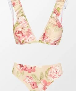CUPSHE Darling Rose Ruffled V Neck Bralette And Classic Hipster Set Swimwear UP TO 70% OFF