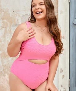 CUPSHE Palm Beach Cutout Pink Plus Size One Piece Swimsuit