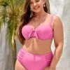 CUPSHE Palm Beach Nights Pink Faux Tie Underwire Side Shirred High Waist Plus Size Bikini Set