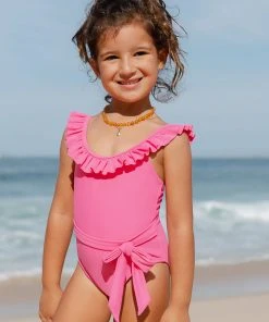 CUPSHE Summer Dreaming High Neck Classic-Standard Leg Girls Pink One Piece Swimsuit