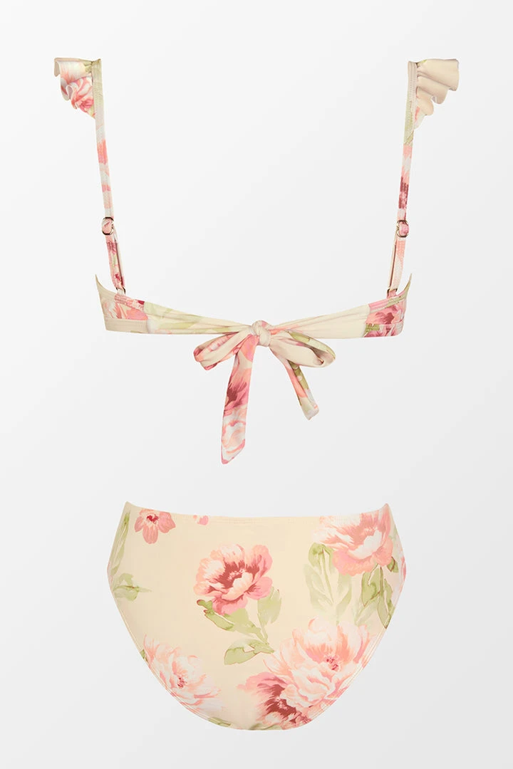 CUPSHE Darling Rose Ruffled V Neck Bralette And Classic Hipster Set Swimwear UP TO 70% OFF