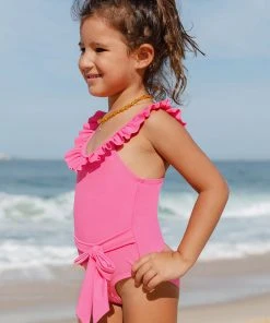 CUPSHE Summer Dreaming High Neck Classic-Standard Leg Girls Pink One Piece Swimsuit