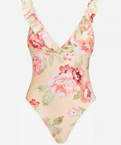 CUPSHE One Pieces Romantic Garden Plunge Neck Ruffles One Piece Swimsuit