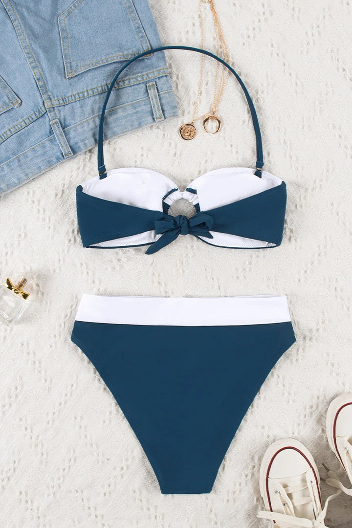 CUPSHE Bikinis 4th Of July Shining Sea Pleated Ring Bandeau & High Waist Cheeky Bikini Set