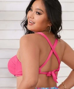 CUPSHE Love Los Angeles Ruched Tie Back Plus Size Bralette Bikini Top