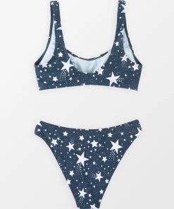 CUPSHE 4th Of July Starlight Bralette & Reversible Striped Ultra Cheeky Bikini Set Bikinis