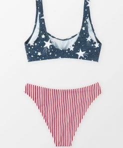 CUPSHE 4th Of July Starlight Bralette & Reversible Striped Ultra Cheeky Bikini Set Bikinis