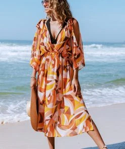 CUPSHE Summer Dresses 2022 Elissa Geometric Print Tie Shoulder Cover-up Dress