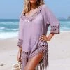CUPSHE Sadie Crochet Fringe Half Sleeve Cover Up Cover Ups