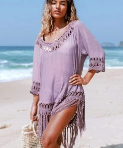 CUPSHE Sadie Crochet Fringe Half Sleeve Cover Up Cover Ups