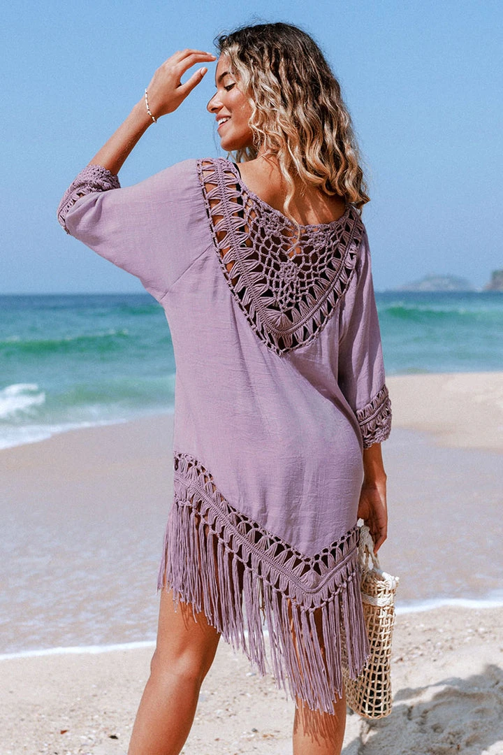 CUPSHE Sadie Crochet Fringe Half Sleeve Cover Up Cover Ups