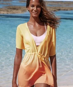 CUPSHE Tiara Ombre Print Plunge Drawstring Cover Up Cover Ups