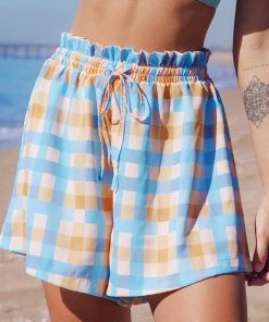 CUPSHE Blue Dresses Janae Plaid Elastic Waist Shorts