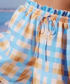 CUPSHE Blue Dresses Janae Plaid Elastic Waist Shorts