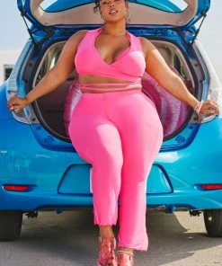 CUPSHE Love Los Angeles Lace Crop Top & Merrow Edge Plus Size Pants Set Cover Ups