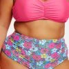 CUPSHE Point Dume Daisy Shirred High Waist Plus Size Bikini Bottoms