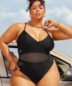 CUPSHE Love Los Angeles Mesh Tie-Back Plus Size One Piece Swimsuit