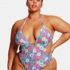 CUPSHE Point Dume Daisy Plunging Halter Tie-Back Plus Size Monokini Swimsuit