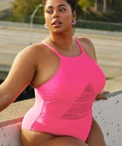 CUPSHE Love Los Angeles Strappy Mesh Plus Size One Piece Swimsuit