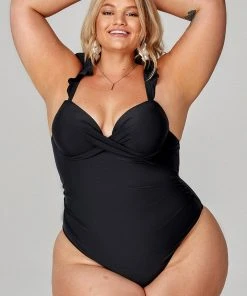 CUPSHE Swimwear UP TO 70% OFF Serena Black Ruffle Black Plus Size One Piece Swimsuit