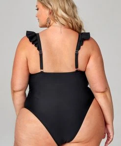 CUPSHE Swimwear UP TO 70% OFF Serena Black Ruffle Black Plus Size One Piece Swimsuit