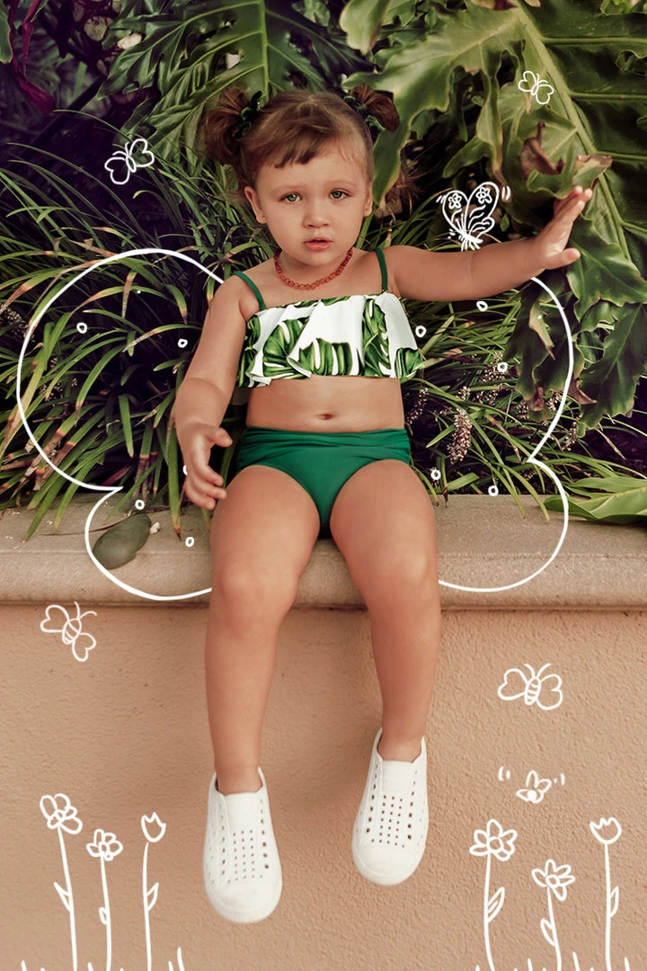 CUPSHE Emilee Leafy Ruffle Bandeau Bikini For Toddler Girls And Girls Swimwear UP TO 70% OFF