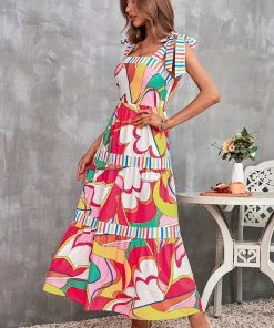 CUPSHE Dresses Geneva Wide Straps Fitted Waisted Graffiti Dress