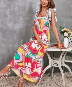 CUPSHE Dresses Geneva Wide Straps Fitted Waisted Graffiti Dress