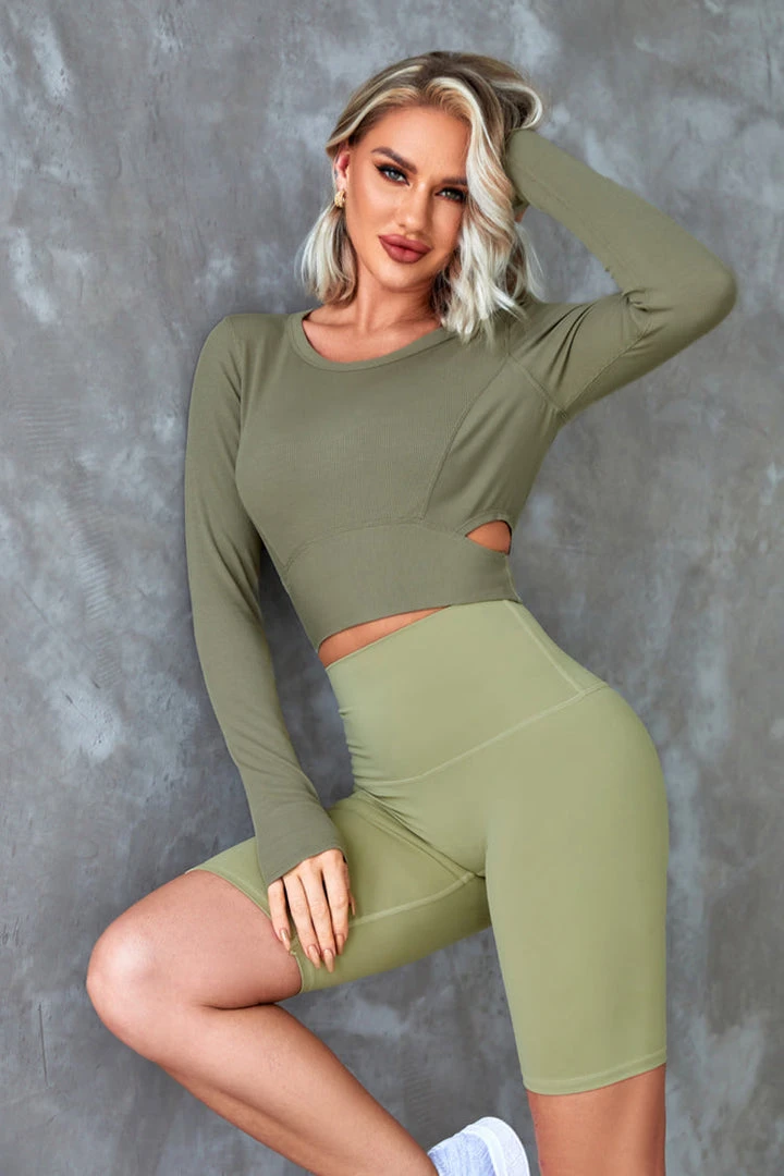 CUPSHE Accs & Clothing Cherise Green Cut-out Side Crop Sweatshirt