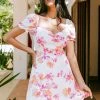 CUPSHE Summer Floral Puffed Sleeve Ruched Dress Dresses