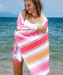 CUPSHE Raspberry Creamsicle Striped Beach Blanket