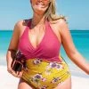 CUPSHE Madalyn Floral Halter Plus Size One Piece Swimsuit Swimwear UP TO 70% OFF