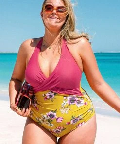 CUPSHE Madalyn Floral Halter Plus Size One Piece Swimsuit Swimwear UP TO 70% OFF